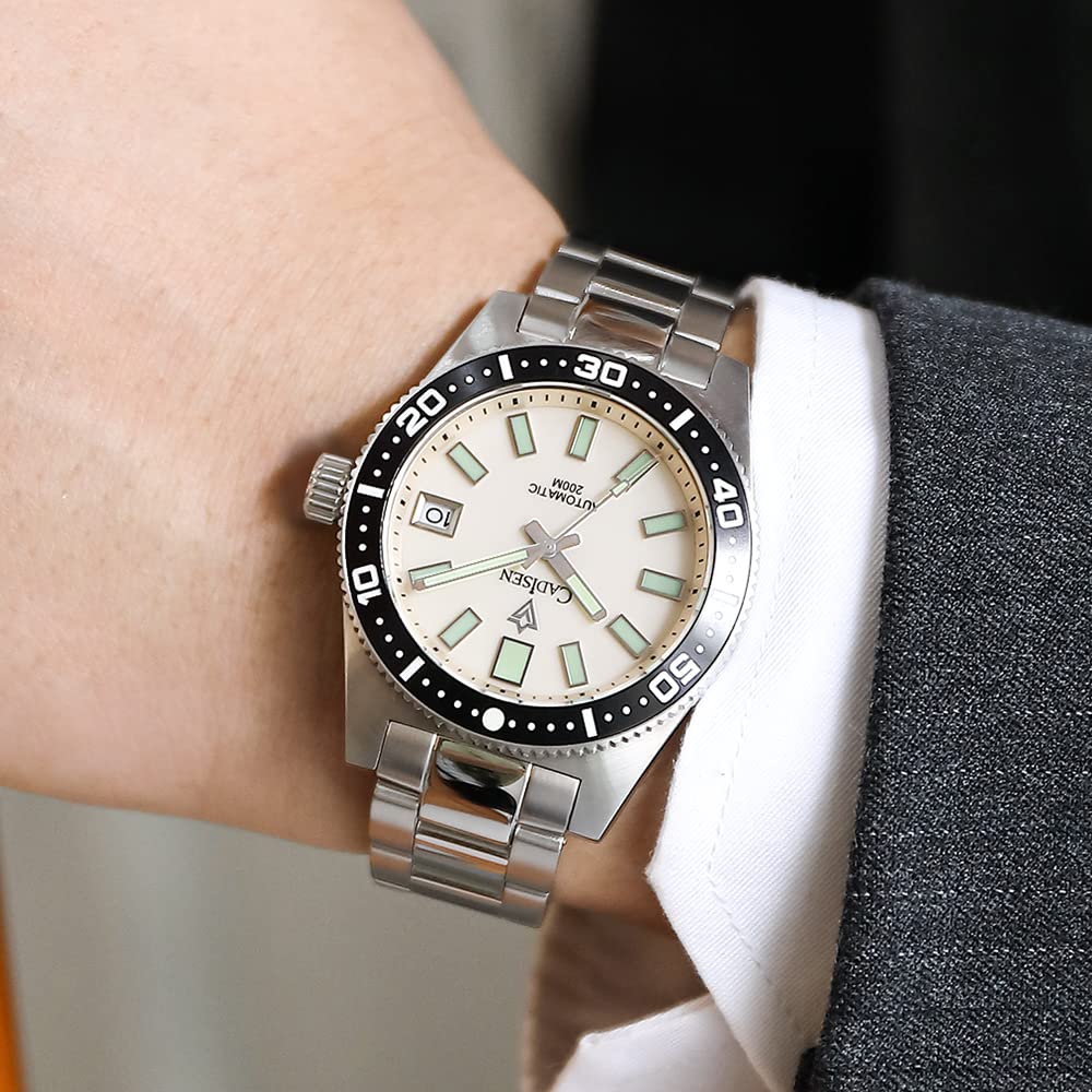 CADISEN Reloj automático para hombre con reserva de marcha mecánico resistente al agua NH35 relojes hombres, 8207 Blanco, Pulsera