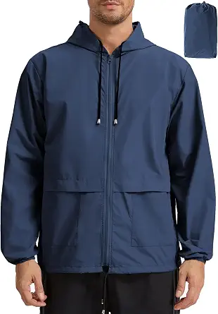 Men's Lightweight Waterproof Rain Jacket with Hood, Packable Windbreaker for Hiking and Cycling