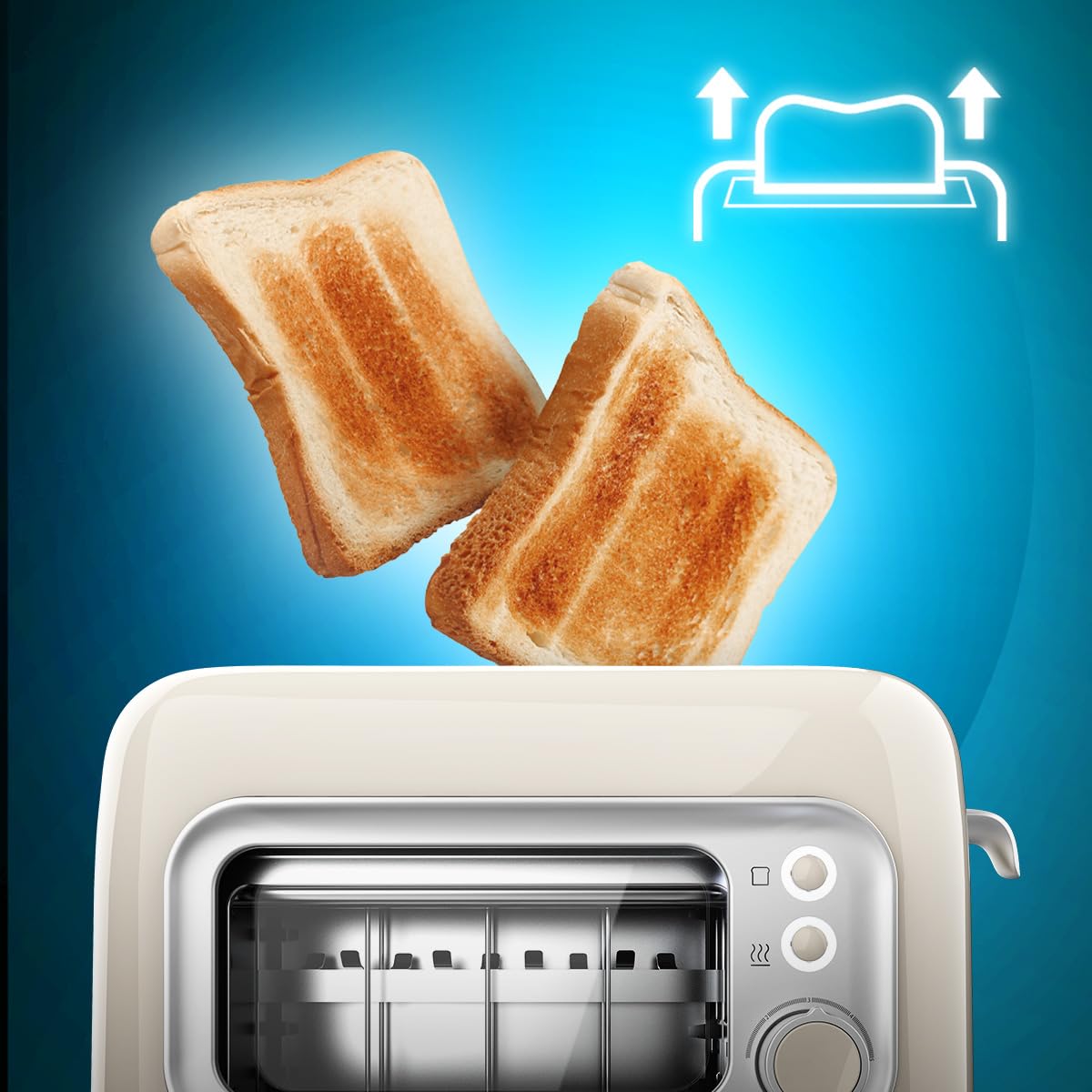 Cecotec Tostadora Vertical con 2 Ranuras Anchas y Ventana Control RetroVision Beige. 700W, Diseño Retro, Cubierta Antipolvo, Apagado y Pop-up Automático, 5 Niveles de Potencia, Beige