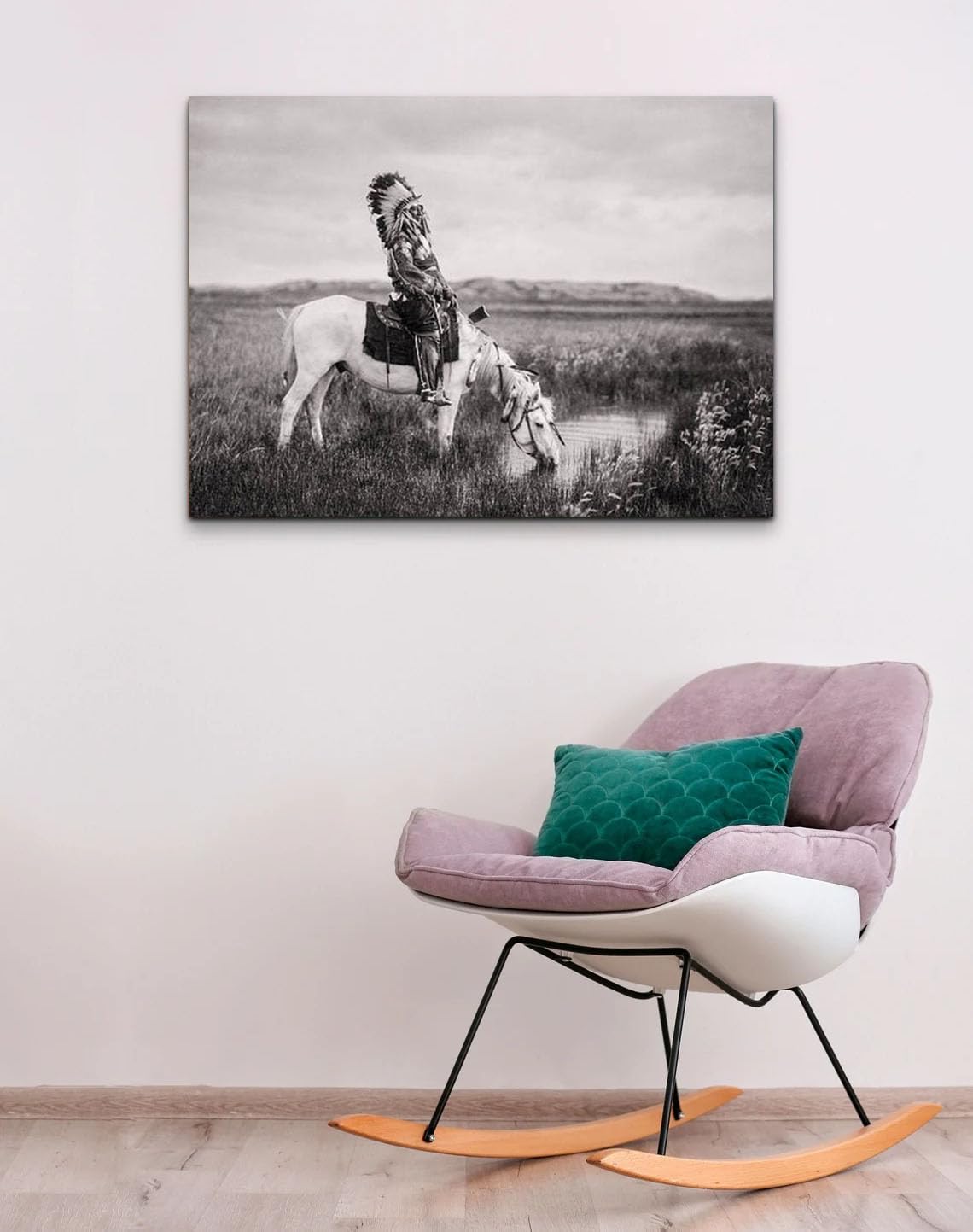 GADGETS WRAP Canvas Gallery Wrap Framed for Home Office Studio Living Room Decoration (22x14inch) - Oglala Indian Man Circa