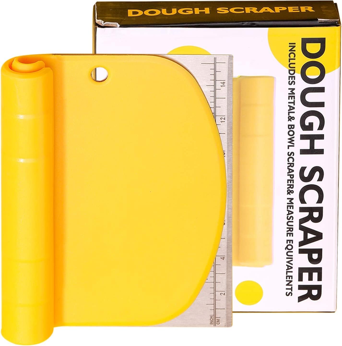 RIVAAN Stainless Steel 2 in 1 Dough Chopper with Plastic Bowl Scraper | Food-Safe Dough Cutter | Multipurpose Food Scrappers for Bread, Cake, Cream with Measure Equivalents Baking Tools