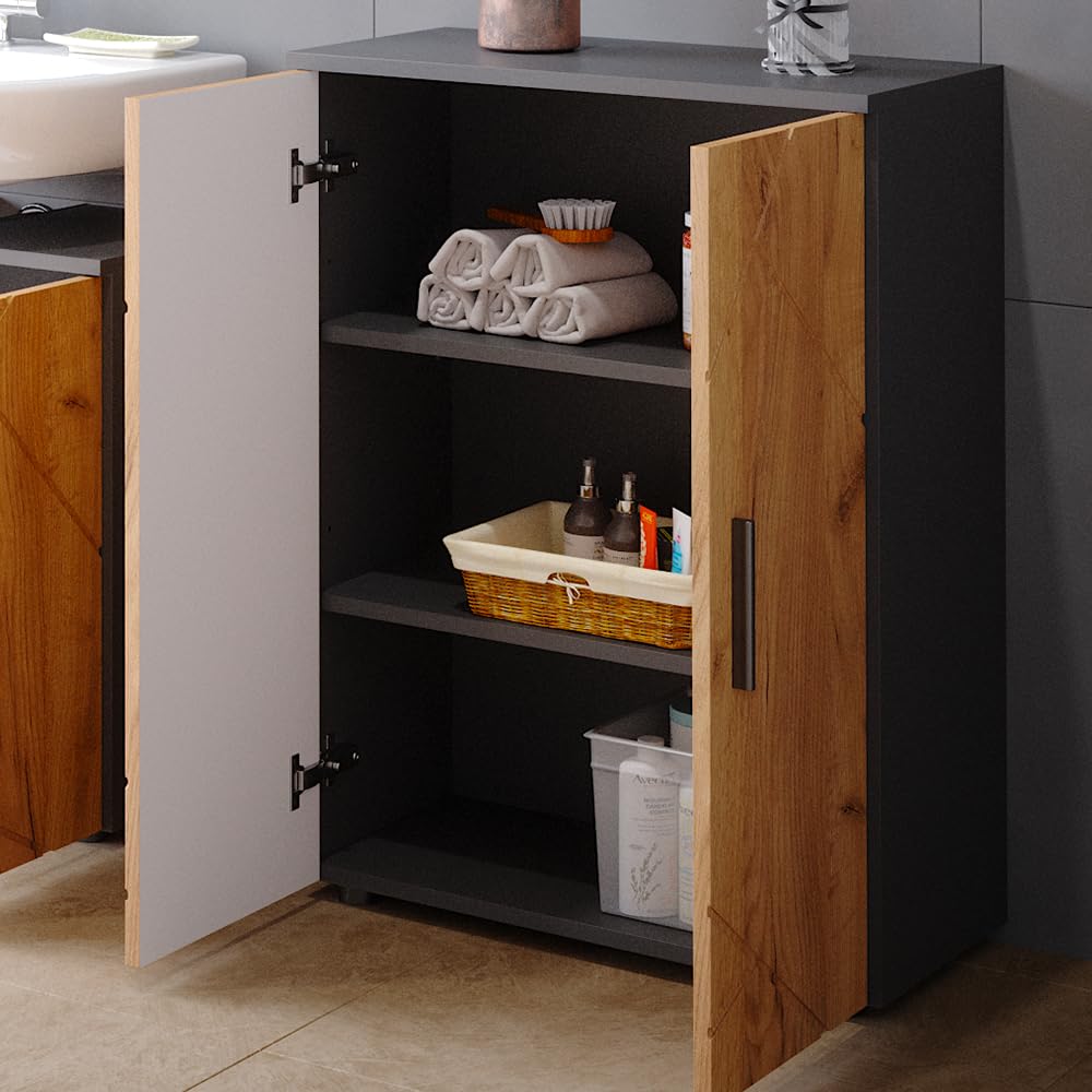 Vicco Midischrank Irma, Anthrazit/Goldkraft Eiche, 60 x 81 cm, zur Aufbewahrung im Bad und kombinierbar mit Irma-Serie