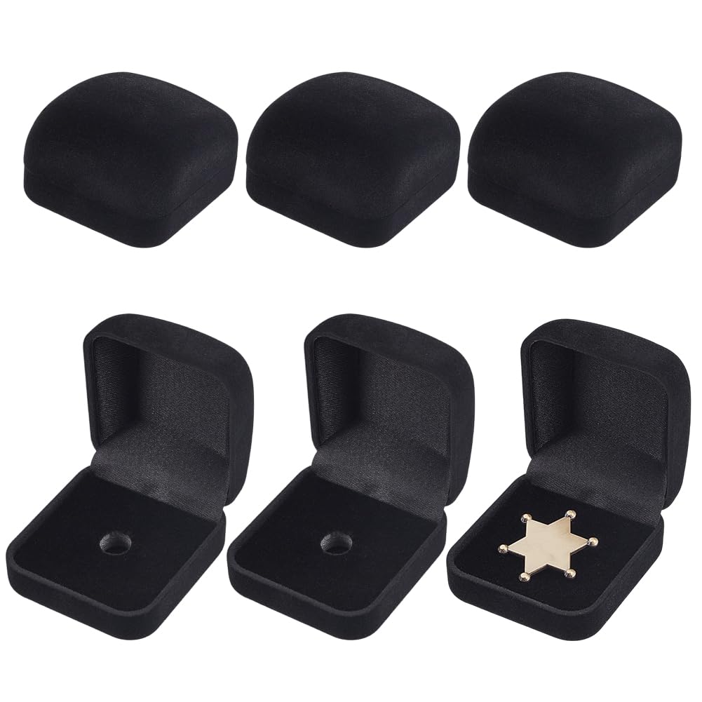 AHANDMAKER 6 Pcs Velvet Jewelry Lapel Pin Gift Box Black Square Velvet Brooch Storage Boxes Commemorative Coins Necklace Storage Case for Gift Badges Collectible and Medals Jewelry Organizer