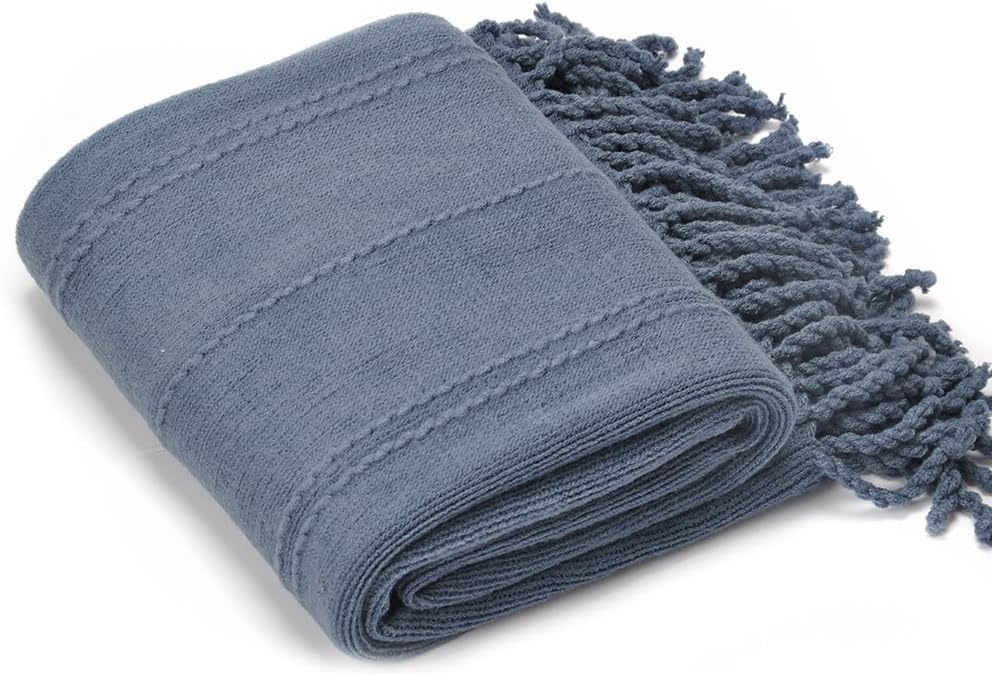 BATTILO HOME Dusty Blue Throw Blanket for Couch, Knitted Light Blue Throw Blankets