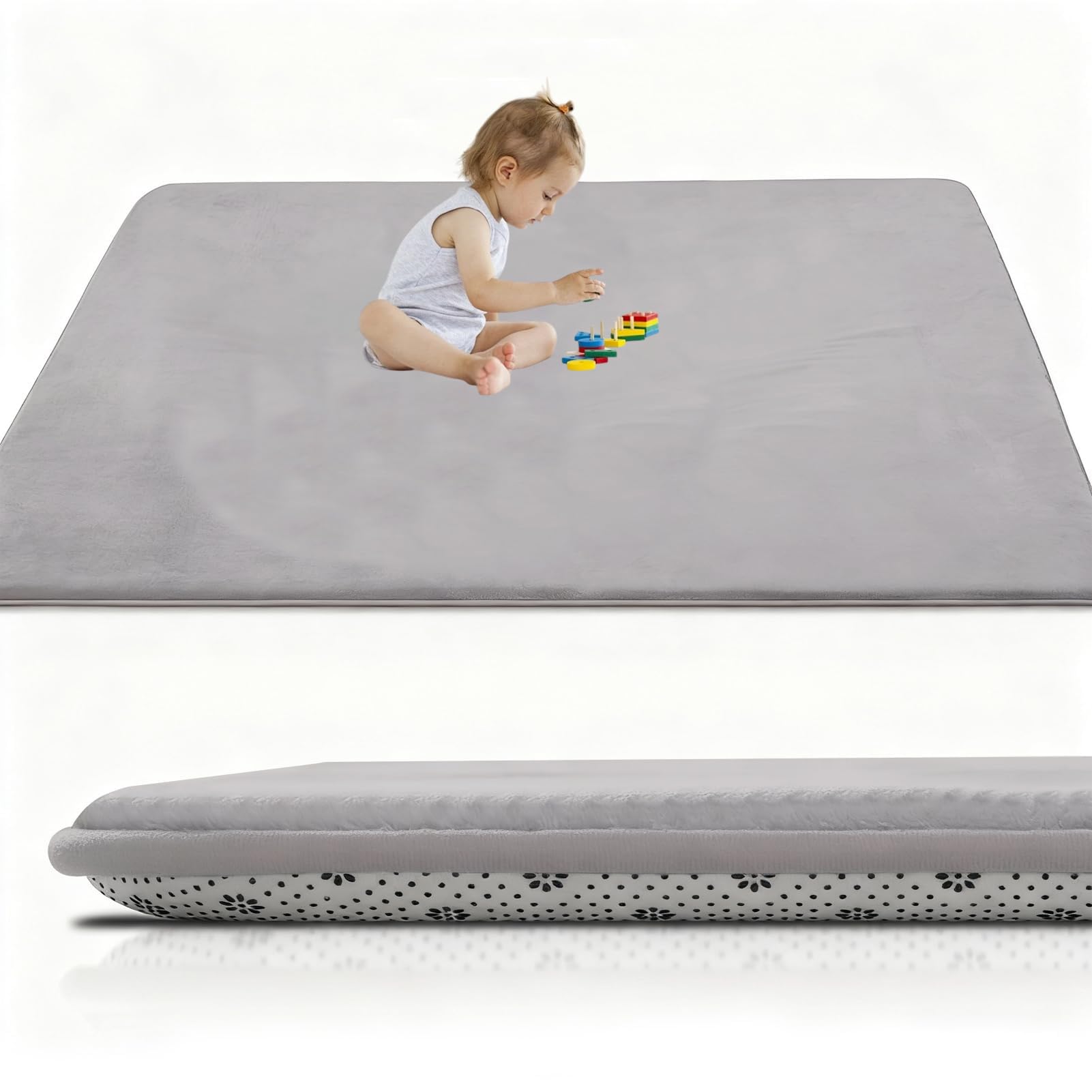 RxueSug Large Kids Crawling Play Mat, 50 x 80 cm Silver Grey Foldable Baby Play Mat, Large Thick Foam Playmat Waterproof, 2cm Non-Slip for Children, Toddlers & Babies, Playpen Mat f Outdoor Indoor