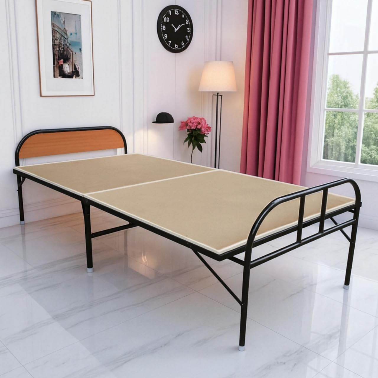 PS PARVESH SMART MDF Wood Luxury Folding Bed with Smart Pillow Support Bed Head for Home and Hostel Size 3 ft x 6 ft