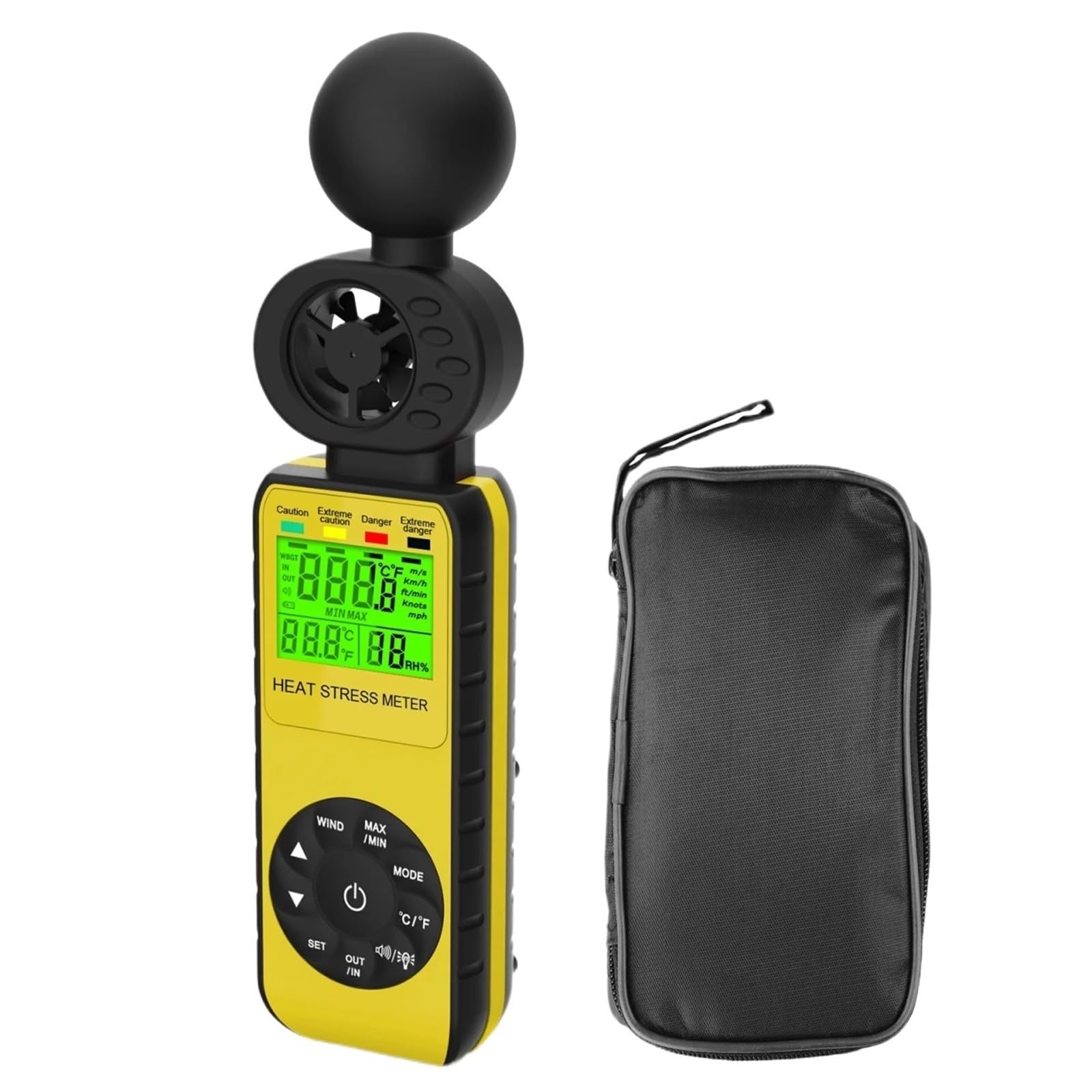Anemómetro digital con comprobador WBGT for velocidad del viento, medidor de estrés térmico, temperatura del aire y humedad, 4 en 1, 0~30 m/s, 50 ℃