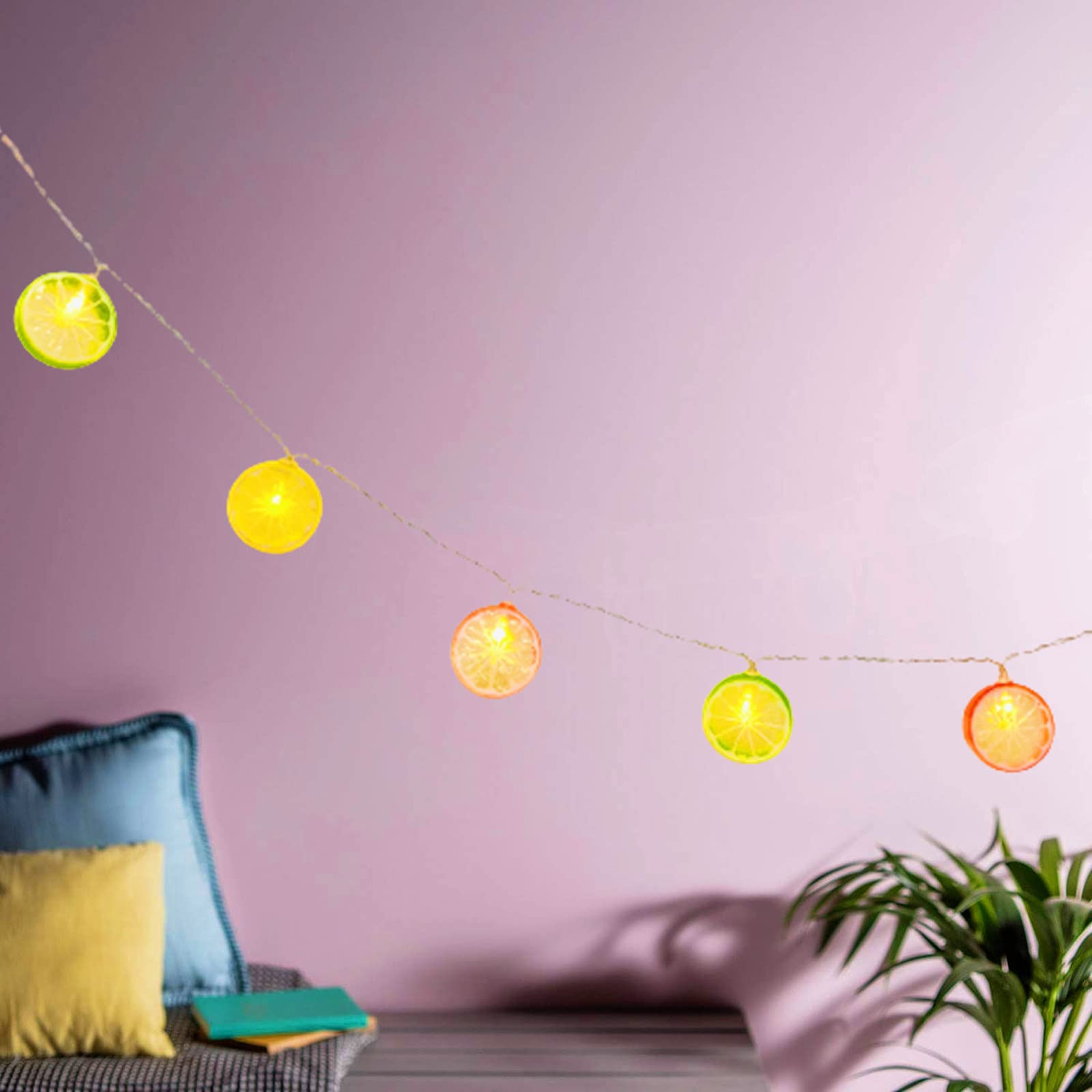 Guirnalda de luces de hadas mixcolor, funciona con pilas, para colgar en la cocina, fiesta, boda, festival, decoración del hogar (mezcla de limón, 10 m/80 LED)