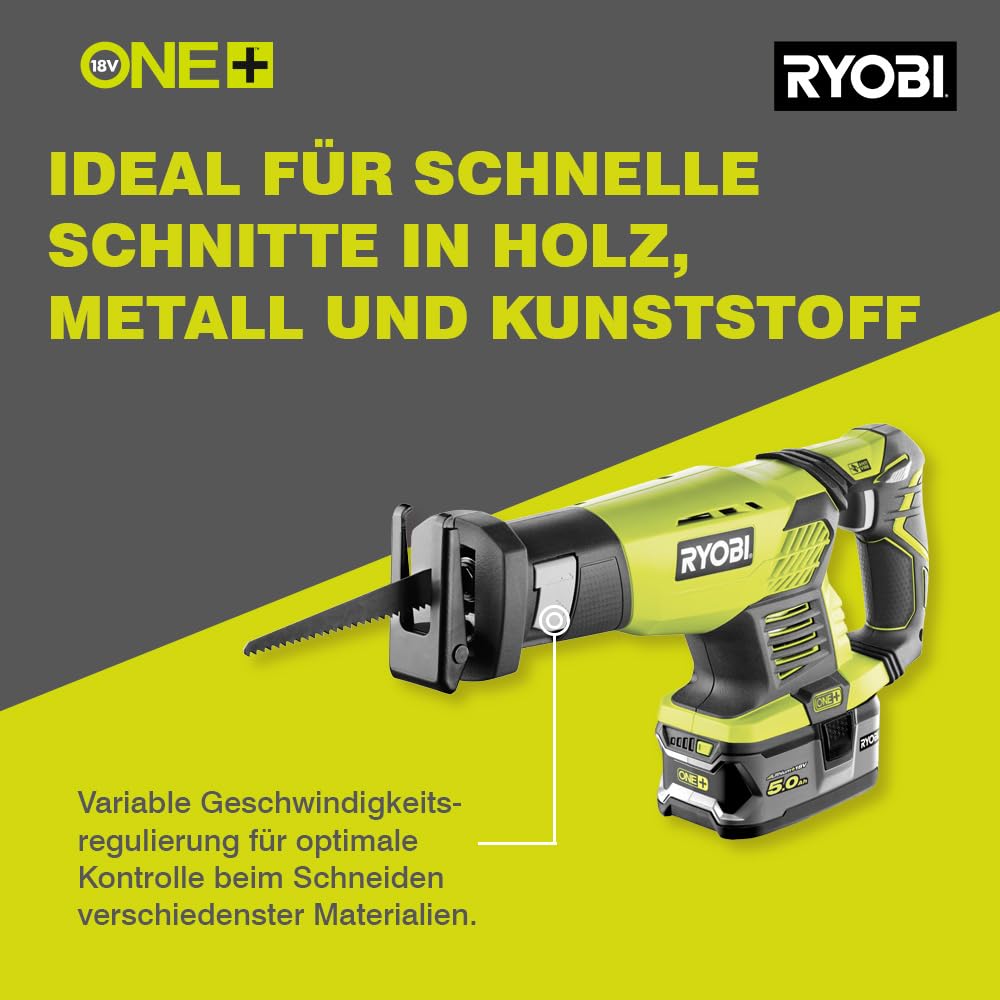 RYOBI 18 V ONE+ Akku-Säbelsäge RRS1801M (Hublänge 22mm, Leerlaufhubzahl 3.100 (min−1), ohne Akku und Ladegerät)