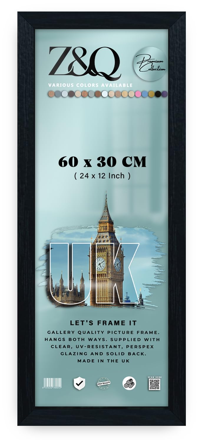 Z&Q Wall Poster Frames 60x30 cm Gallery Picture Photo Frames Solid MDF Wood Heavy Duty Shatter-Resistant Aclyric Living Room Bedroom Décor