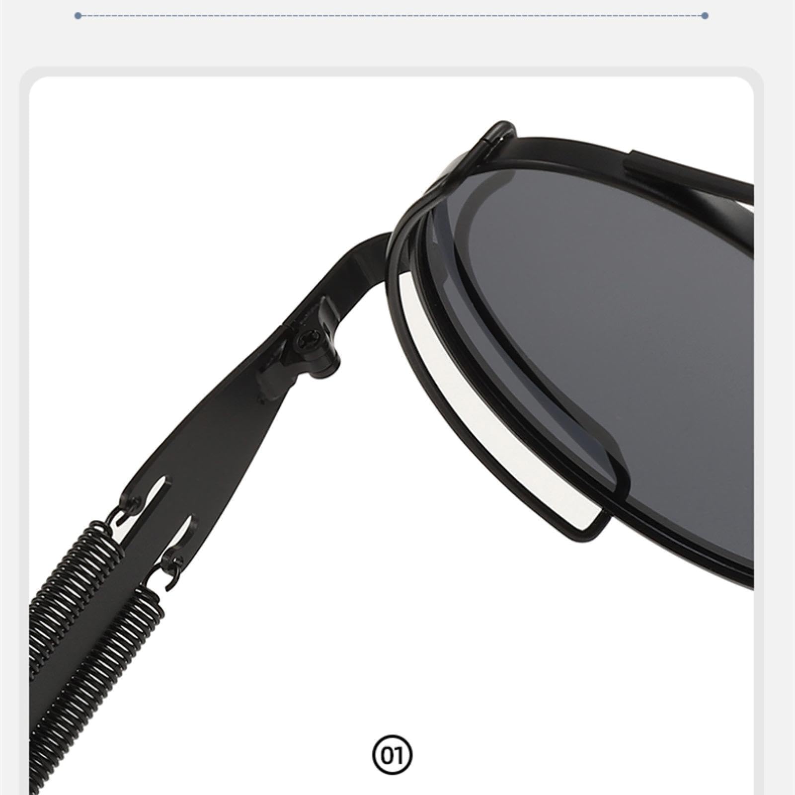 Gafas de sol punk con montura redonda. Gafas de sol metálicas huecas de doble resorte con patillas huecas.