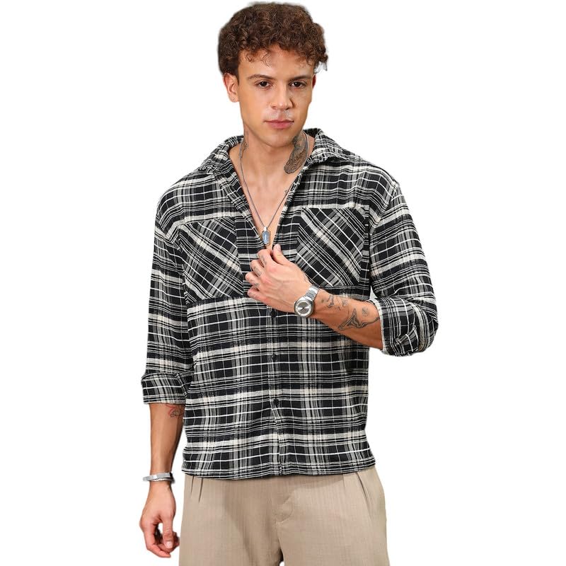 Image of CAHOOT Men's Multitrack Striped Oversized Shirt for Casual Wear | Spread Collar | Long Sleeve | Button Closure | Oversized Shirt Crafted with Comfort Fit for Everyday Wear