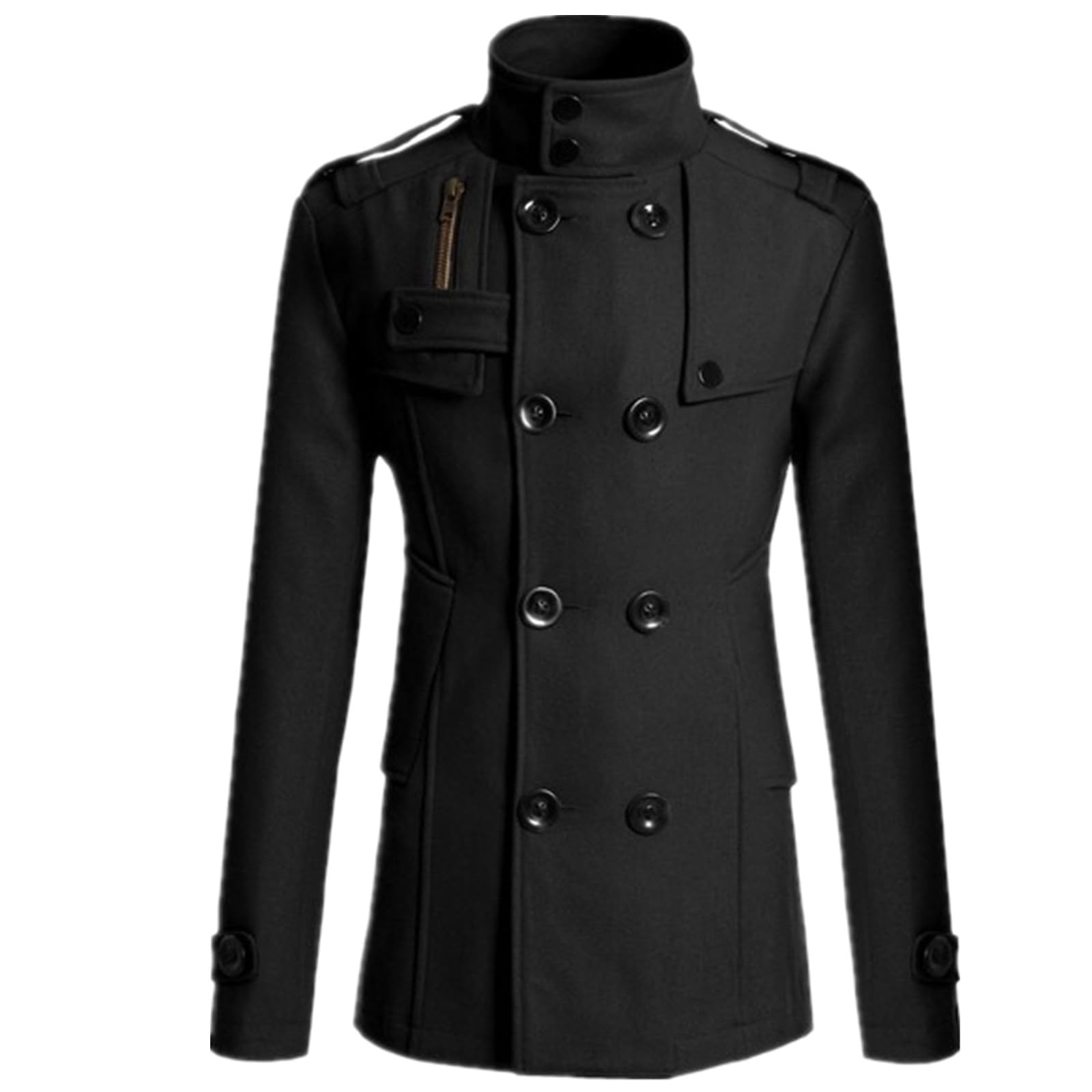 AKIFMen's Casual Notched Collar Pea Coat & Lightweight Slim fit Mid Long Lapel Single Breasted Top Windbreaker Trench