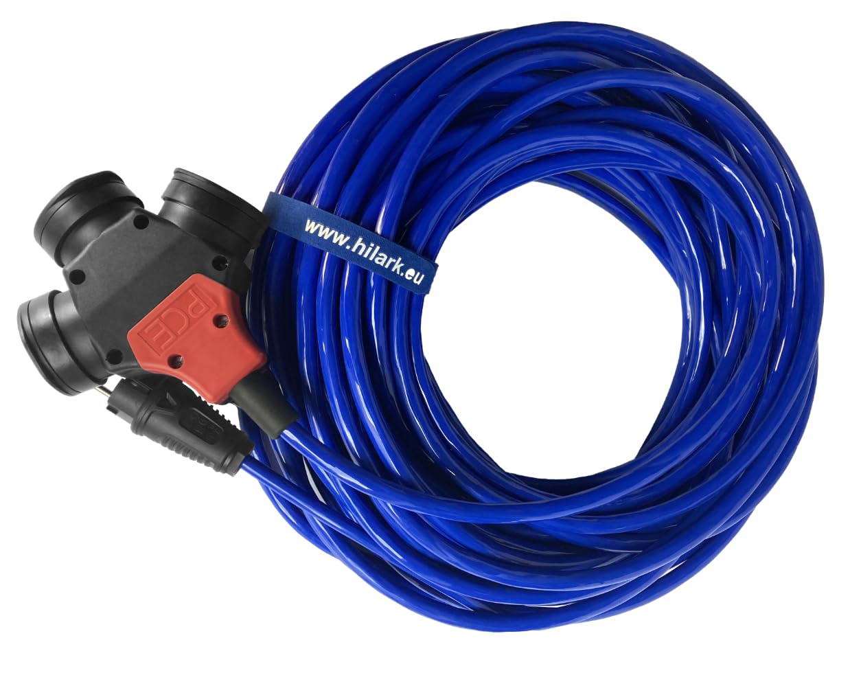 Hilark Cable Tech alargador H07BQ-F 3g2,5 mm (3x2,5 mm), 3 Tomas Shuko con Tapa, Color Naranja (25 Metro, Azul)