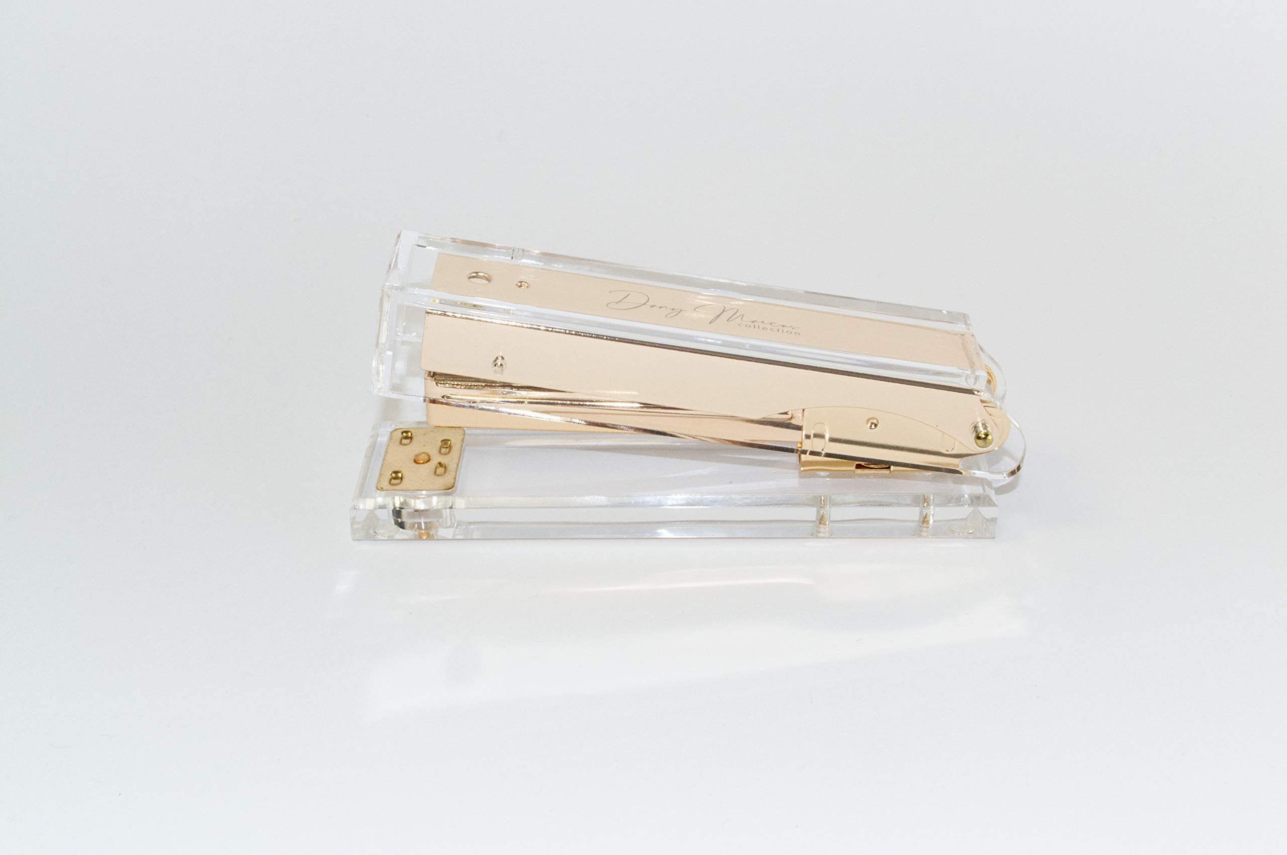 Grapadora de acrílico transparente y metal dorado, grapadora para grapas 24/6, grapa 25 hojas