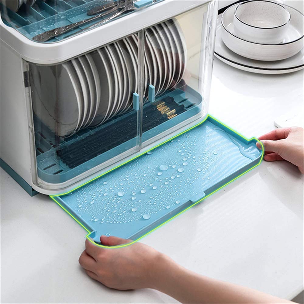 zaizai Rejilla para Secar Platos con Tapa, Escurridor De Platos Compacto De 2 Niveles, Vajilla Multifunción Organizador De Frutas A Prueba De Polvo, para Encimera De Cocina