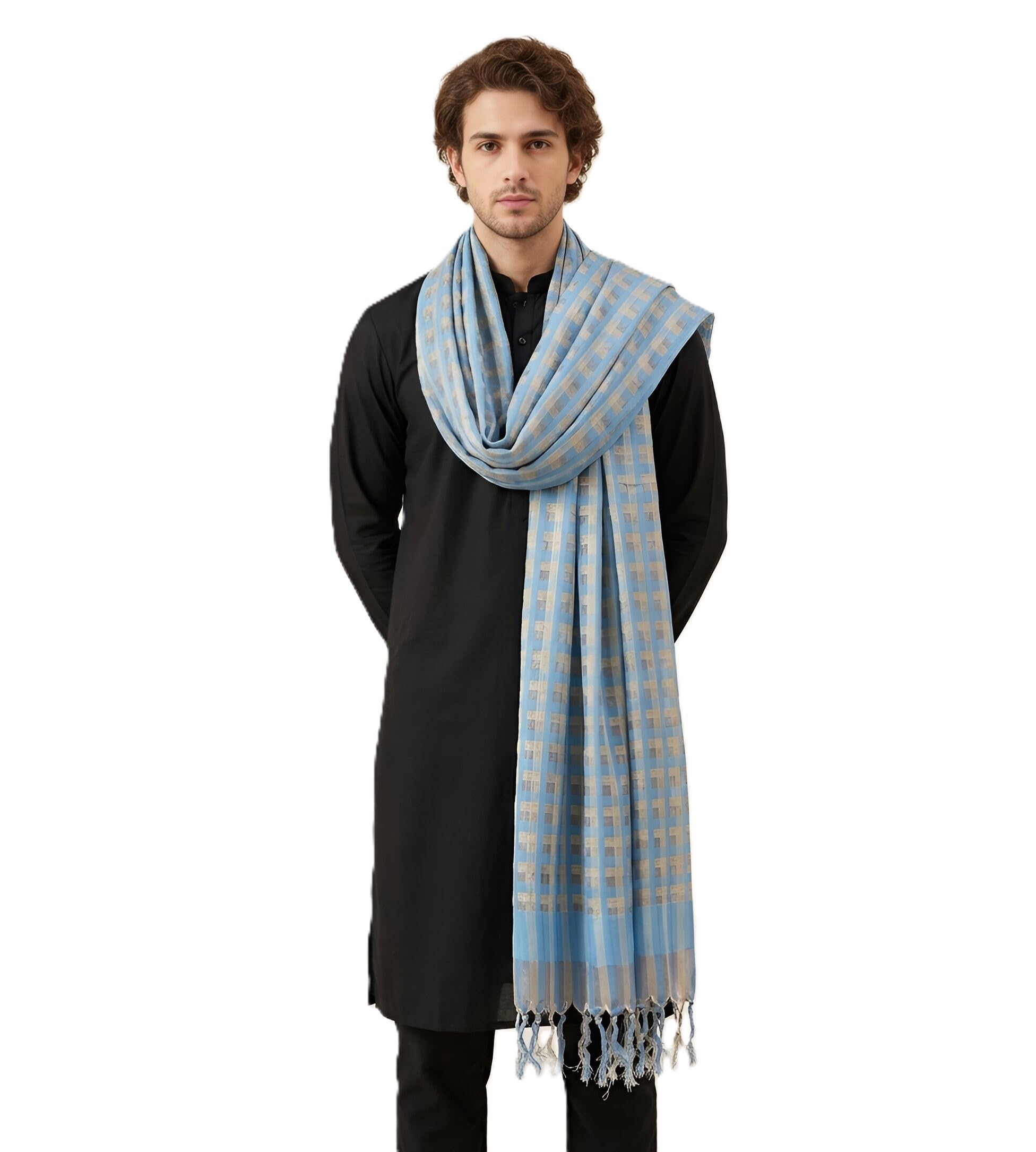 muffly Men's Organza Dupatta with Golden Box Woven Work & Tassel Border | Lightweight Elegant Ethnic Dupatta for Festive, Party & | Size 2.4 x 0.9 m-picture-19
