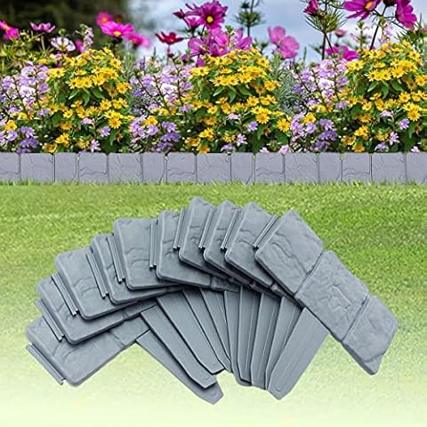 Garden Landscape Edging Border,20PCS Flower Bed Edging for Landscaping,Imitation Stone Effect Garden Borders and Edging, Interlocking Outdoor Lawn Stake Garden Fence Edging Plant Border for Patio Yard Cover