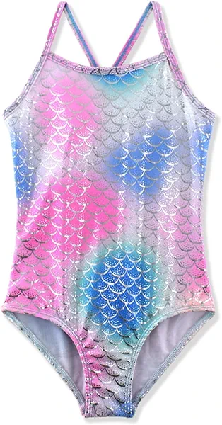 Girls Swimsuits Glittering Mermaid Scales for Kids One Piece Beach Clothes 2-8Years