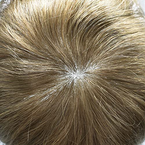 Mens Hair Piece Full French Lace Real Human Replacement System Hair Breathable Toupee For Men Bleached Knot Hair Prosthesis 6X8" 80% Density #18 MEDIUM BLONDE - Image 5