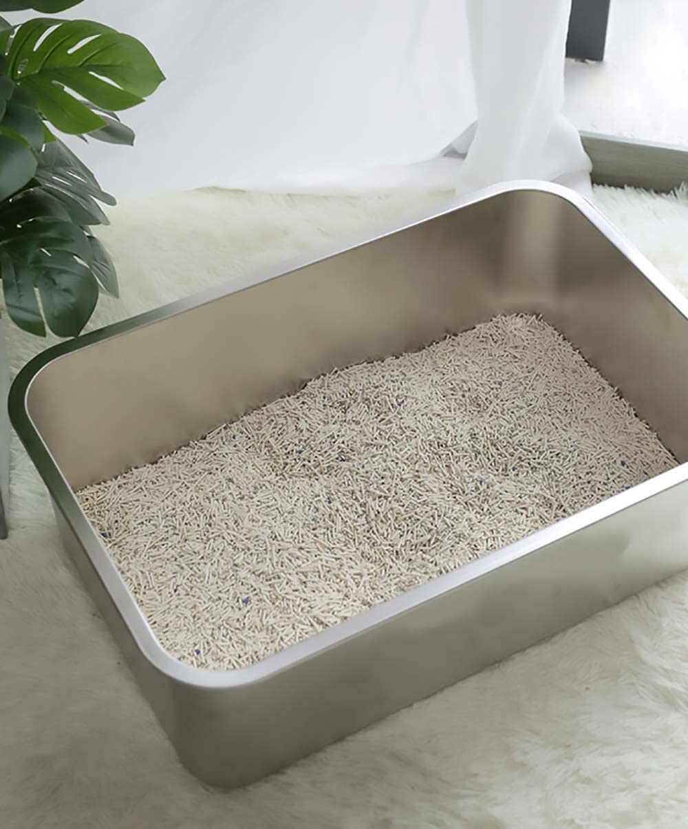 Grfeli Kattenbak van roestvrij staal, grote bak voor katten en