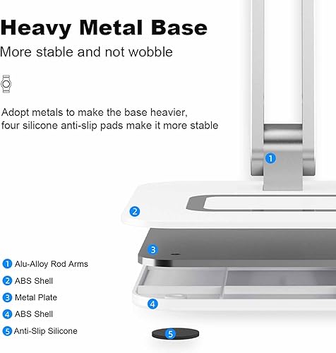 Miniatura 3 de Soporte para tableta, soporte para teléfono, altura y ángulo ajustable de aluminio plegable, adecuado para uso de escritorio, compatible con