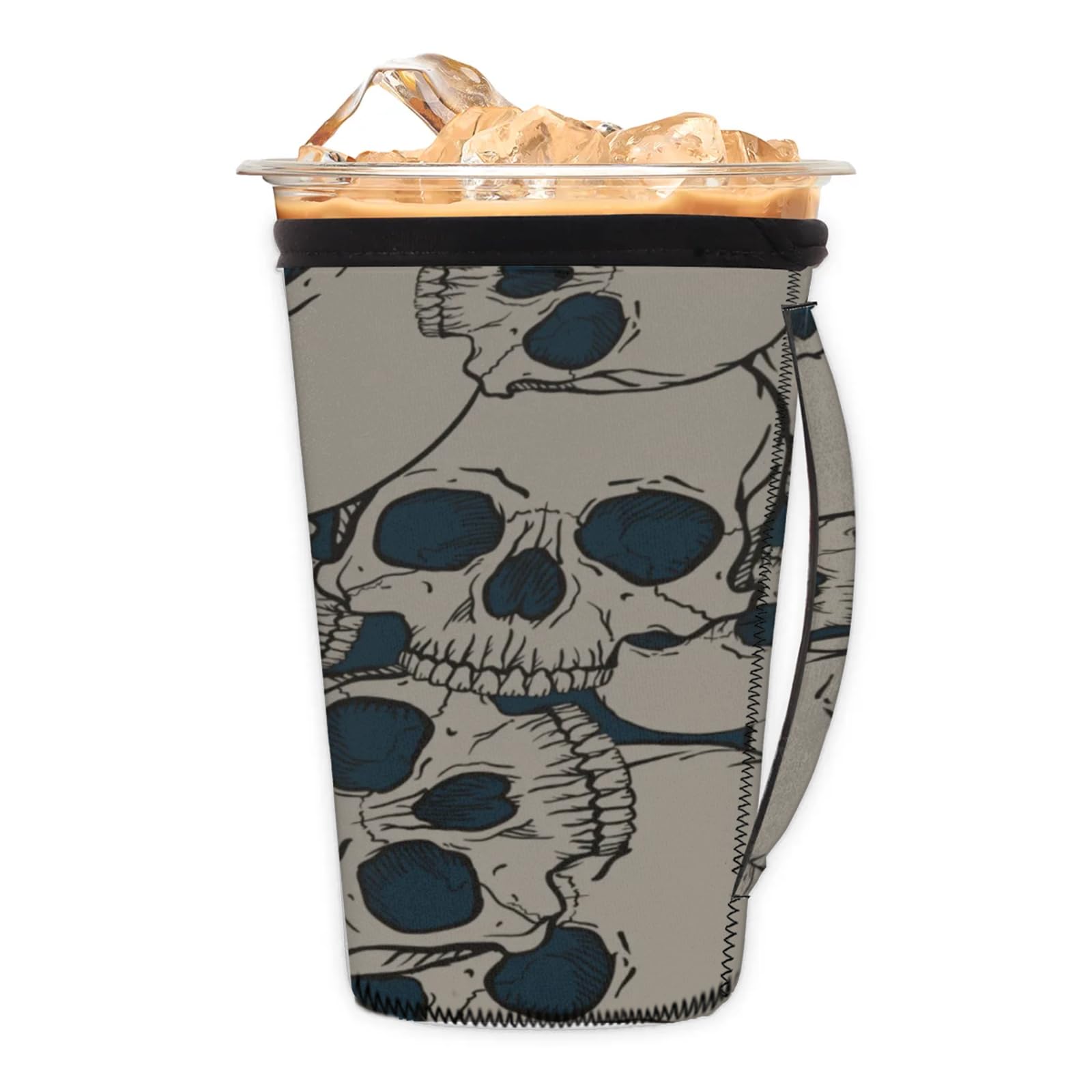 Skulls Vintage Reusable Neoprene Coffee Sleeve with Handle Insulated Iced Coffee Cup Holder Reduces Condensation Fits 24-28 oz Cups M
