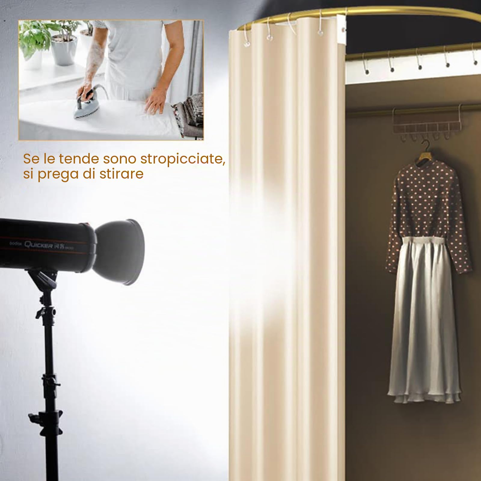 Madamera Cabina Portatile per Negozio di Abbigliamento, Cabina con Tende a Tonnellato per la Privacy, per Negozio di Abbigliamento, Shopping Mall e Uffici (Beige)