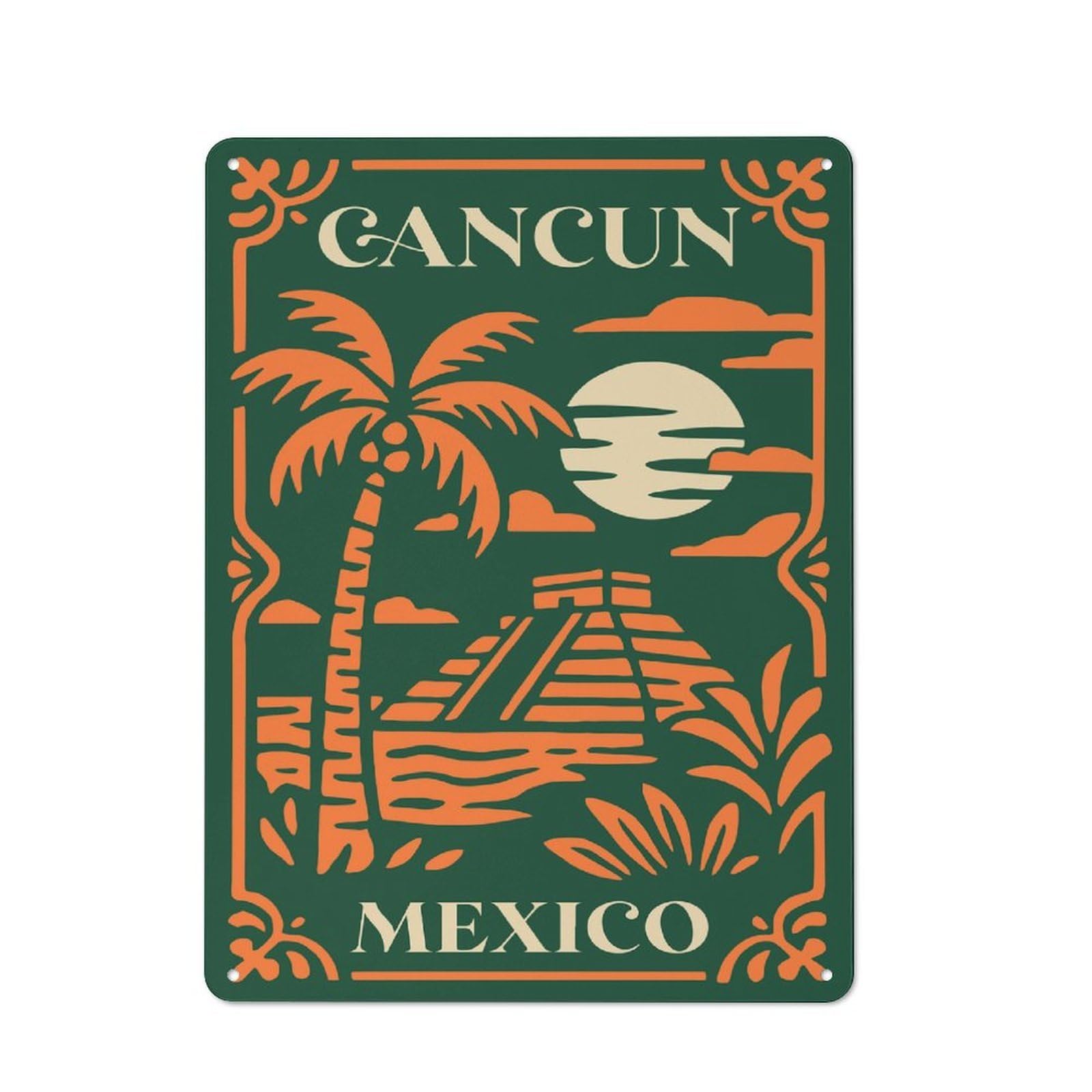 Junmoney Style-2 Cancun Mexico Vintage Travel Everyday Metal Wall Decor 40X30cm, Vintage Metal Sign For Hallway, Home Bar, Garage Or Study