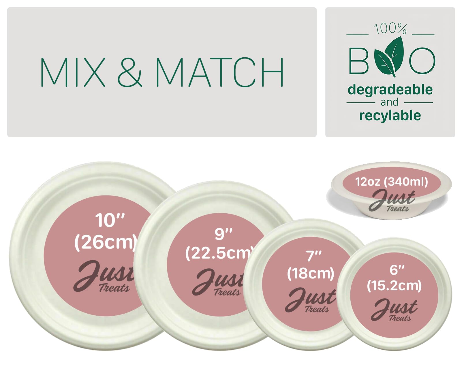 Strong Disposable Plates Made from 100% Sugarcane Bagasse - Mix & Match Sizes 6", 7", 9", 10" Plates & 12oz Bowls - Eco-Friendly Biodegradable Party Plates - Microwave & Freezer Safe - Packs 25-1000