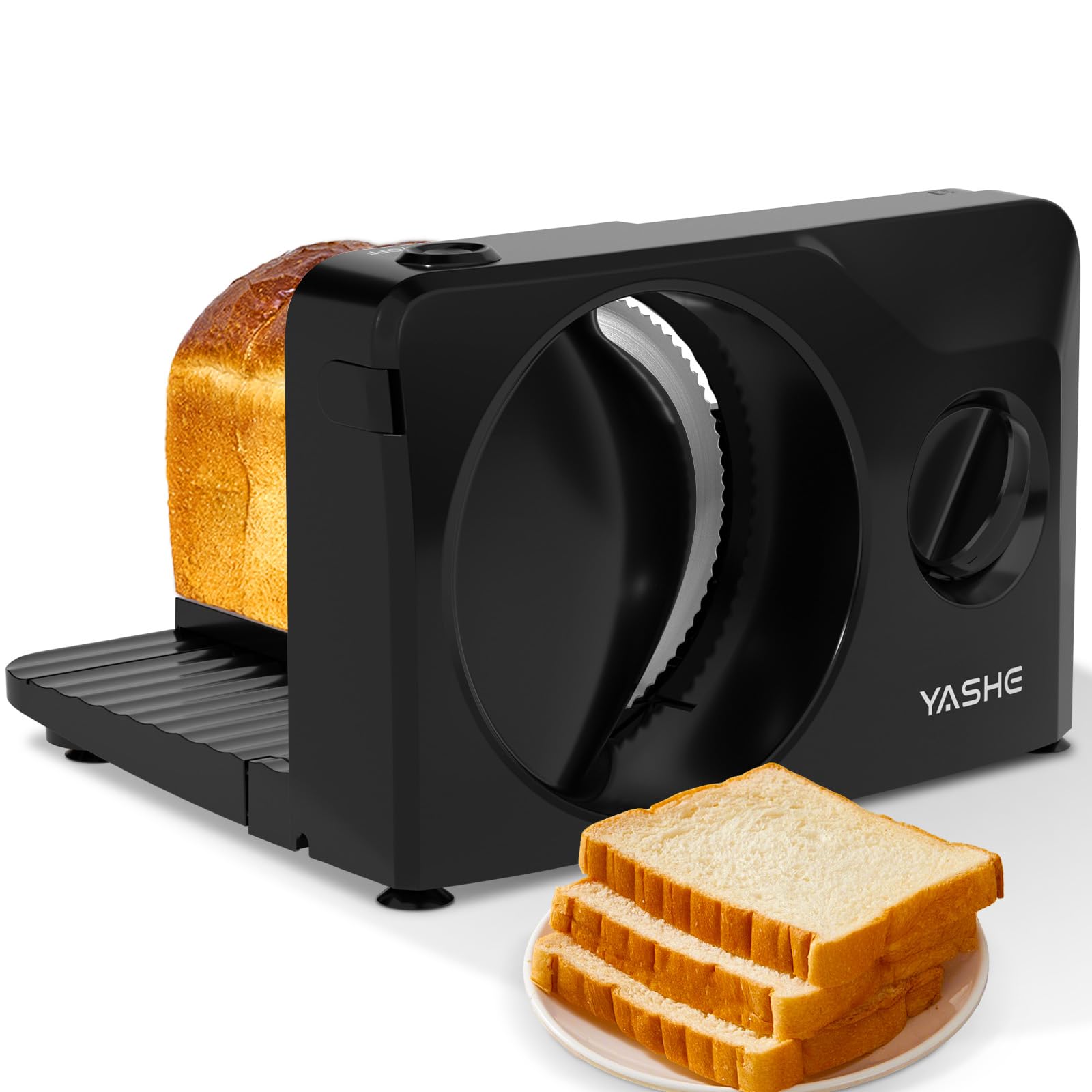 YASHE Affettatrice Elettrica Pieghevole 180W, Lama Inox 17 cm, Spessore Regolabile 0–15 mm, Compatta e Salvaspazio, Ideale per Carne, Formaggio, Pane e Verdure, Nera