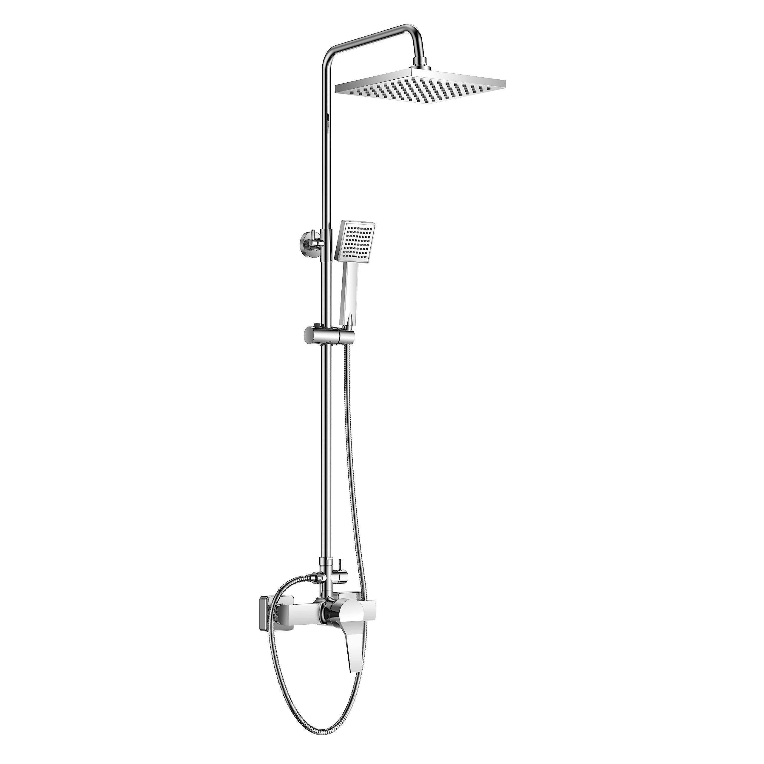 KOMIRO Duschset mit Armaturen, Duschsystem, Regendusche mit Einhebelmischer-Brausearmatur, verstellbarer Brausestange und quadratischem Duschkopf, Silber, Quadrat