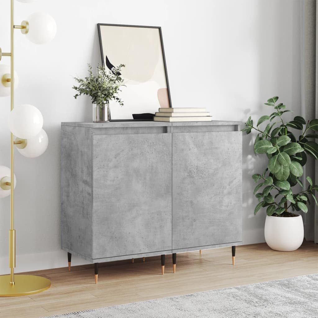 Madera de ingeniería resistente a la humedad con 2 compartimentos estilo | Aparadores 2 uds madera ingeniería gris hormigón 40x35x70 cm armario almacenaje con puerta y patas metal moderno