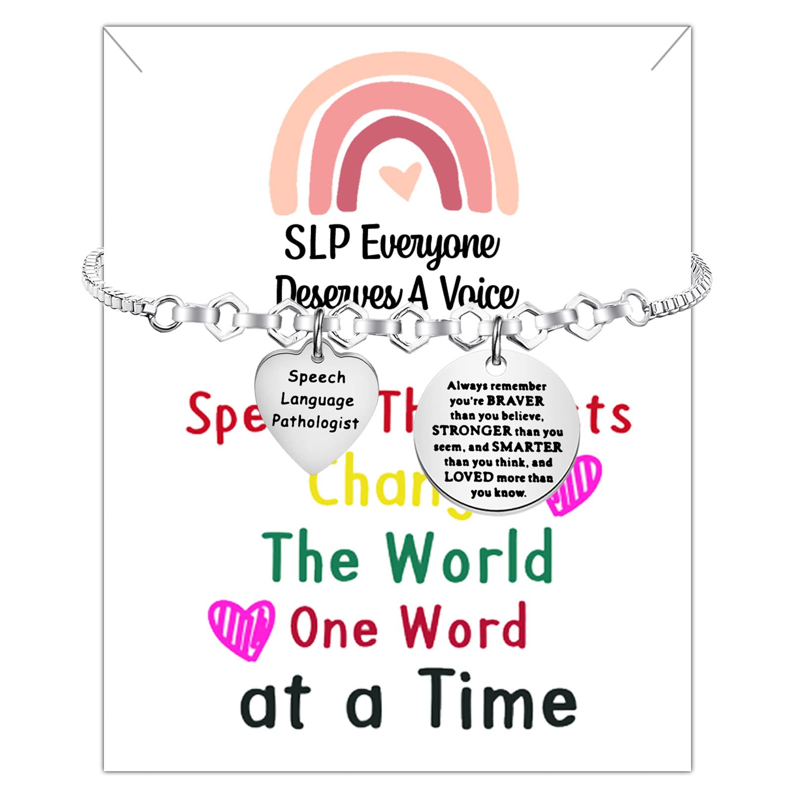 MYOSPARK Speech Therapist Gift SLP Bracelet with Message Card Speech Language Pathologist Gift Thank You Gift for Speech Language Therapist, 6-12 inch