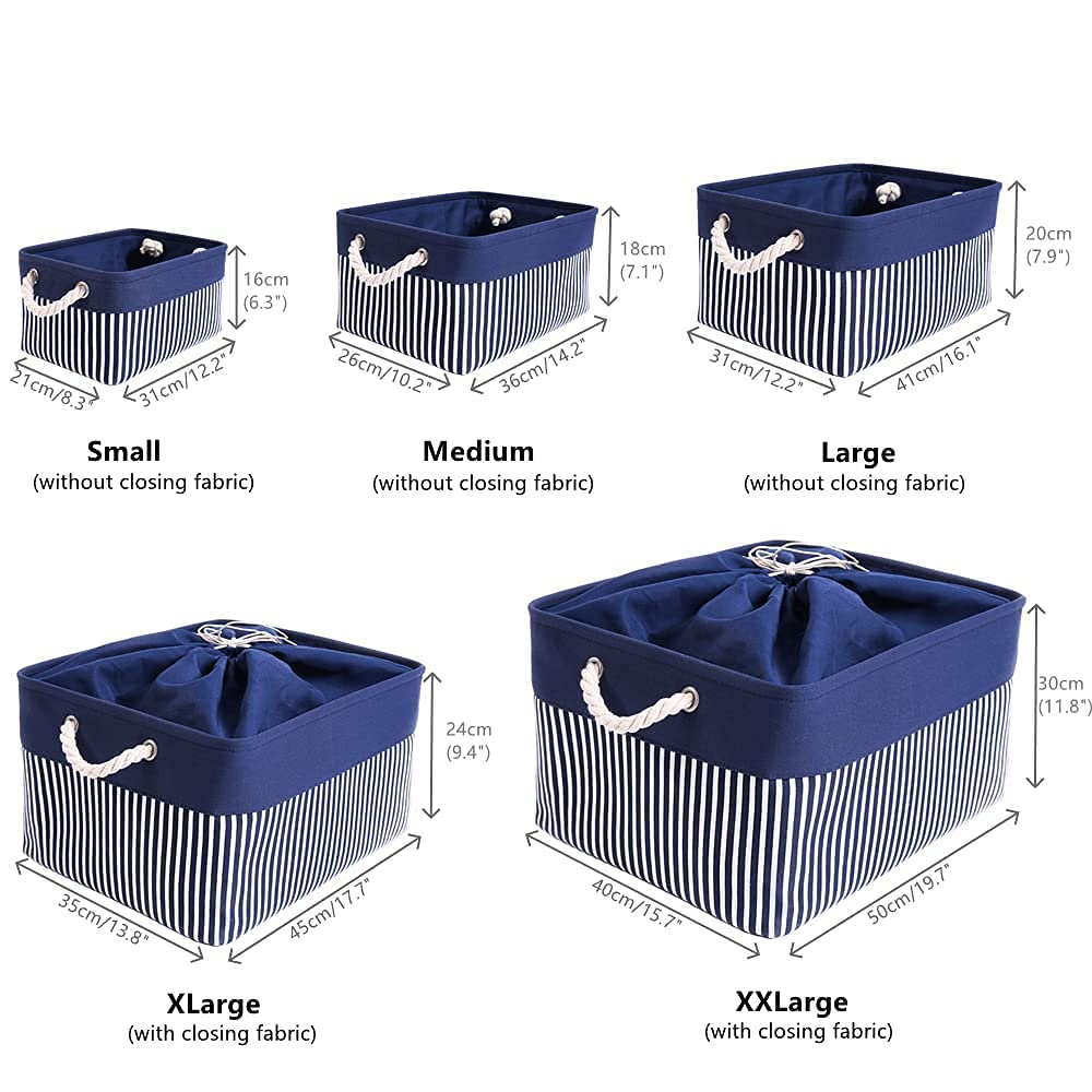 Mangata Fabirc Kosz do przechowywania, duże składane pogrubione pudełka do przechowywania z uchwytami na półki, ubrania, do pokoju dziecięcego, domu, 3 szt. (zmywalny, niebieski pasek)
