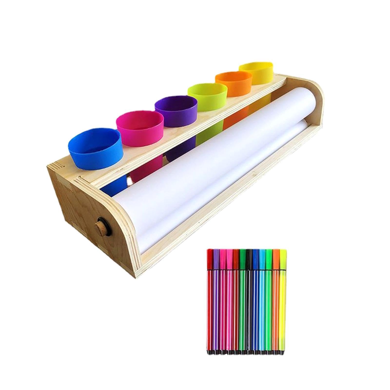 dijiusidy Porta rotolo di carta da disegno per bambini in legno leggero, | montare e con funzionalità di organizzazione, dispenser per rotoli di carta da regalo, per dipingere decorazioni da parete