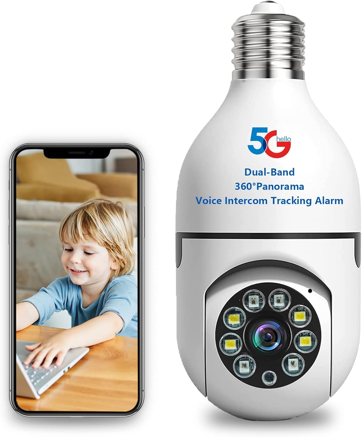 Light Bulb Security Camera,2.4 ghz&5 ghz Wireless WiFi