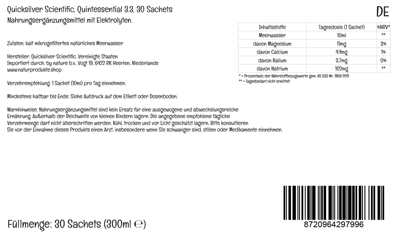 Quicksilver Scientific - Quintessential 3.3, Elektrolyte flüssig – ionisches Elektrolytgetränk, vegane Rezeptur, frei von GMO, Gluten und Laktose, 30 Einheiten