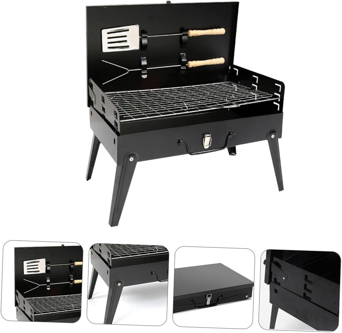 Kichvoe Folding Bbq Grill Portable Outdoor Barbecue Stove with Accessories, Box-style Camping Grill 44x27x47cm for Hiking and Picnic