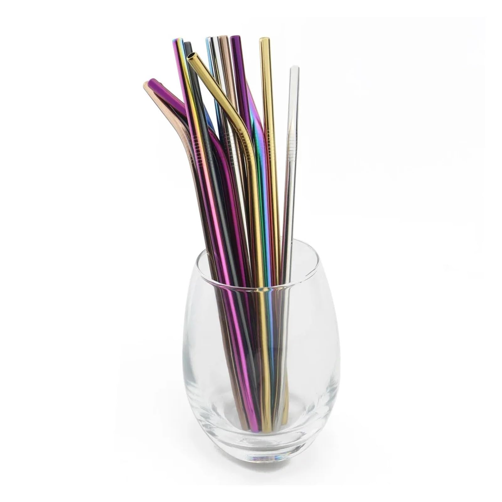 Strohhalme 5er-Set bunte Trinkhalme aus Metall, rosa, wiederverwendbar, regenbogenfarben, gebogen, gerade, Edelstahl 304, inklusive Reinigungsbürste für Smoothie(Glod-1)