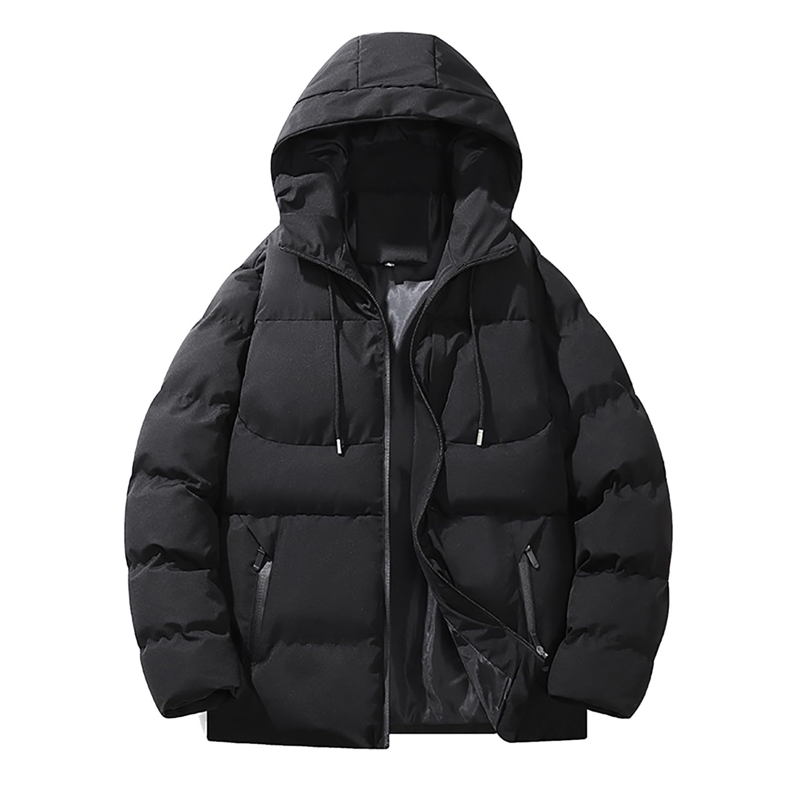 Generisch Daunenjacke Herren Winter - Puffer Jacke Mit Kapuze Parka Gefüttert Schwarz Einfarbig Steppjacke Übergangsjacke Taschen Winterjacke Jacket