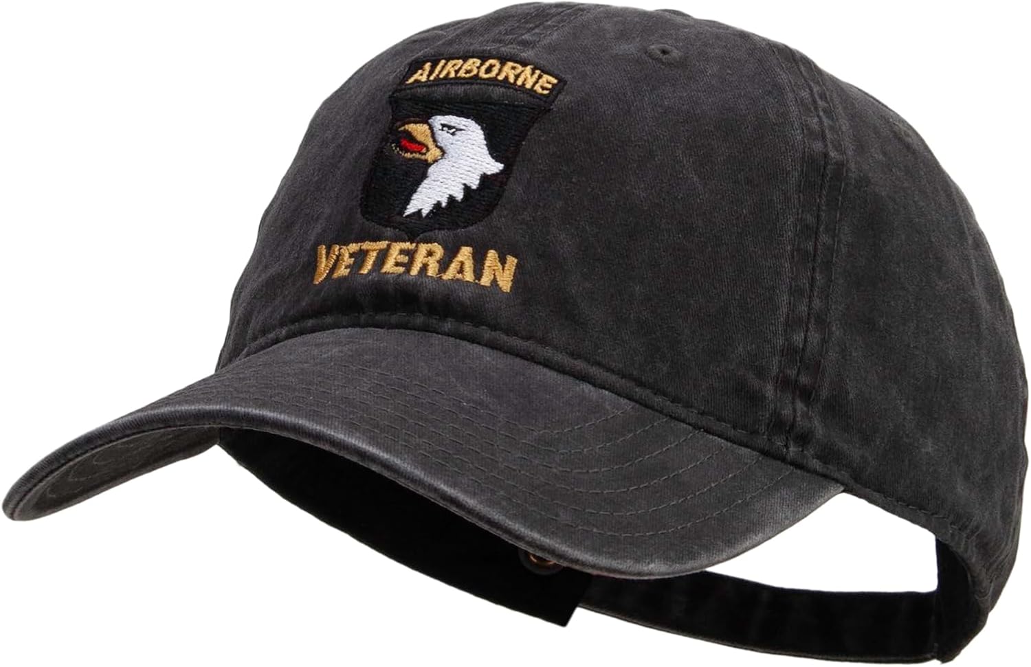 e4Hats.com 101st Airborne Veteran Embroidered Washed Solid Pigment Dyed Cotton Twill Brass Buckle Cap