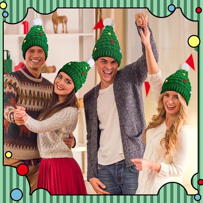 6 sombreros de árbol de Navidad unisex de punto de Papá Noel, gorro de invierno de ganchillo, gorro de Navidad, decoración para adultos, cálido, resistente al viento, sombrero de árbol de Navidad para