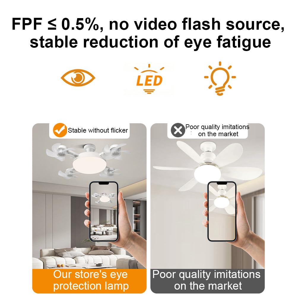 Ventilatore Soffitto LED Silenzioso 4 Teste, Timer 4H, 3 Vel, ABS Premium ABS+PC premium, timer 2H/4H, controllo parete+telecomando, <30dB, dimmerabile 3000K-6000K, 4 teste 50cm