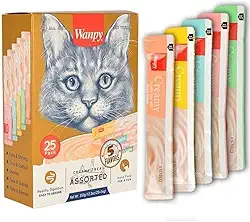 Petisco para gatos Wanpy Creamy Sabores Sortidos Pacote com 25 tubos de 14g - 350g
