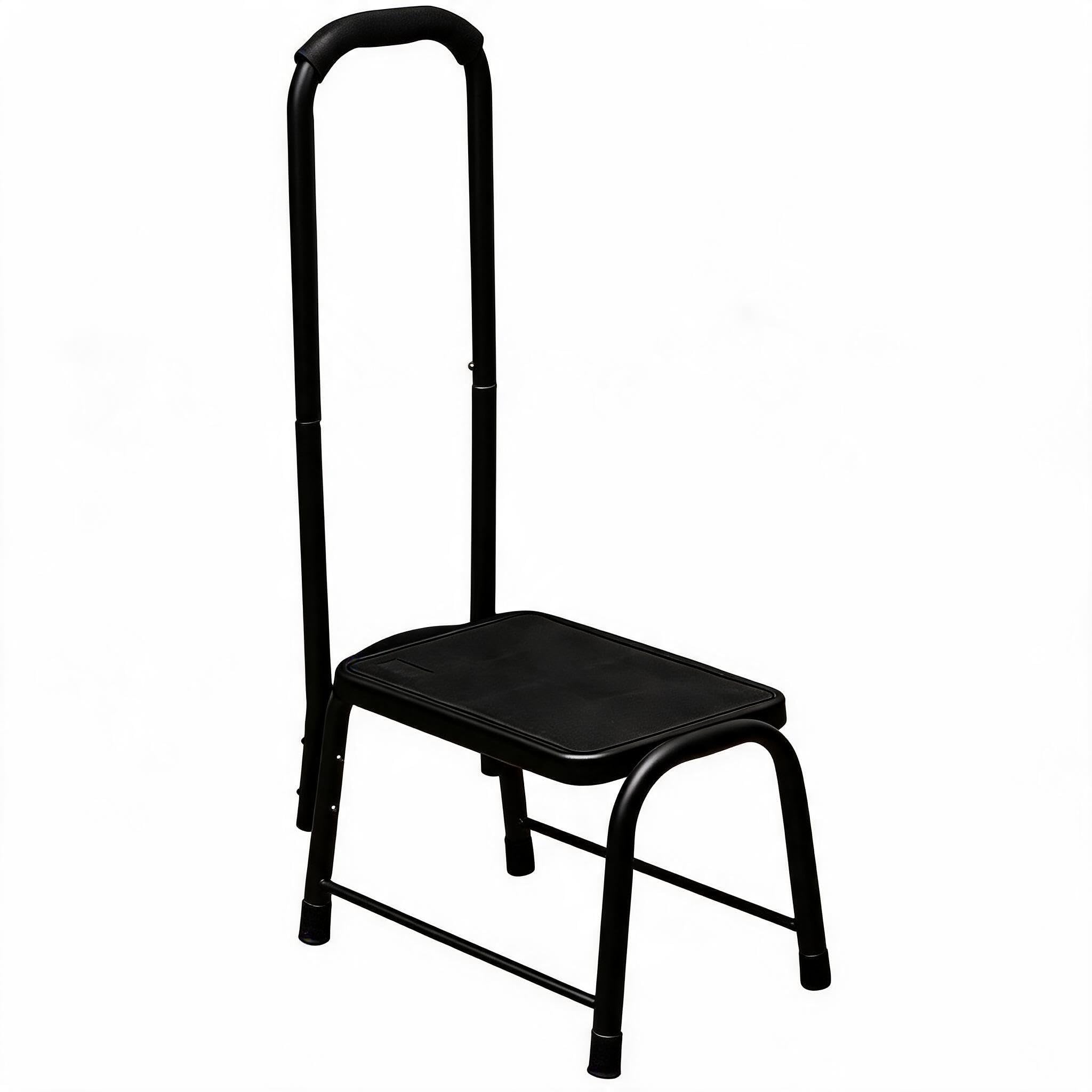 Crystals Non-Slip Safety Step Stool with Handrail – Heavy Duty Mobility Support Platform, Bathroom & Kitchen Step, Anti-Skid Bath Stool Aid for Elderly, Disabled, Adults_Black