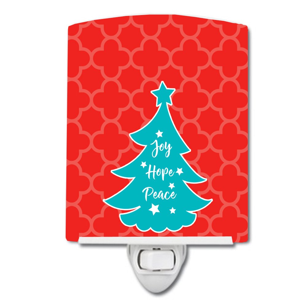 Carolines Treasures BB6969CNL Christmas Tree Red Teal Ceramic Night Light Compact UL-Certified Ideal for Bedroom Bathroom Nursery Hallway