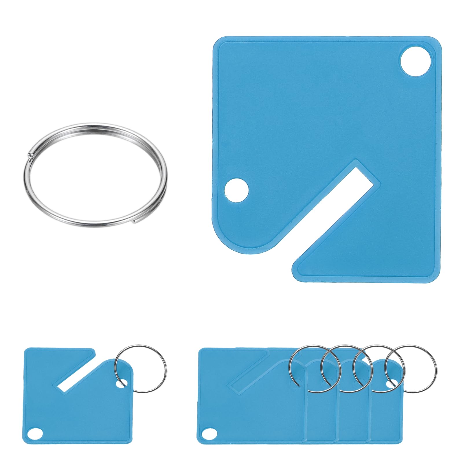 PATIKIL 100 Pcs Key Tags, 1.5" Plastic Hanging Tag Slotted Key Tags Square Blank Writeable Durable with Metal Ring for Cabinet Boxes Lockers Identifiers Home Garage, Sky Blue