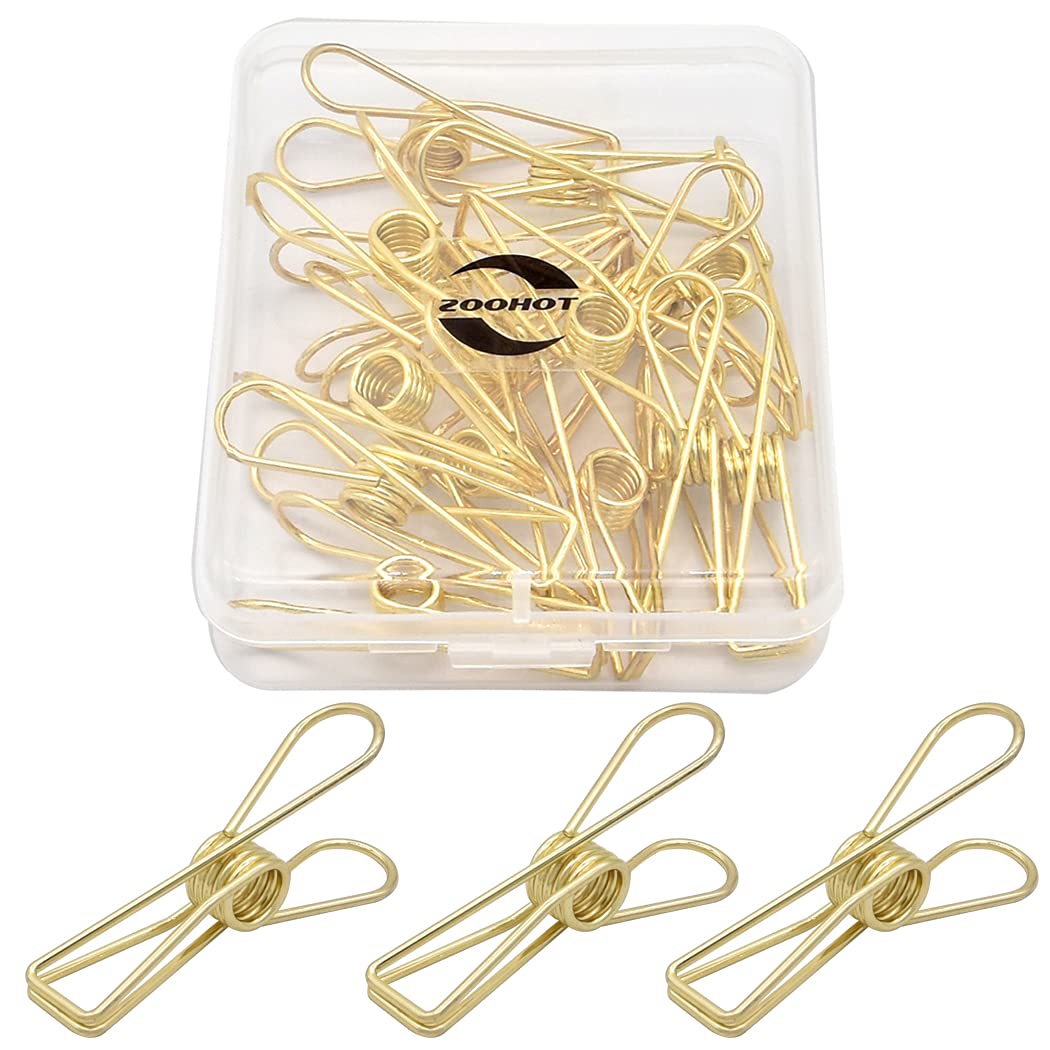 Zoohot Pack of 15 Golden Hollow Clip, Multi-Purpose Clothesline Utility Clips