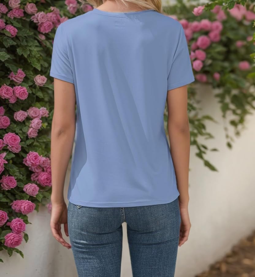 SELINK Girls Basic T Shirts Kids UPF 50+ Short Sleeve Casual Summer Tops Crewneck Tees Solid Loose Tshirt Blue 12-13 Years